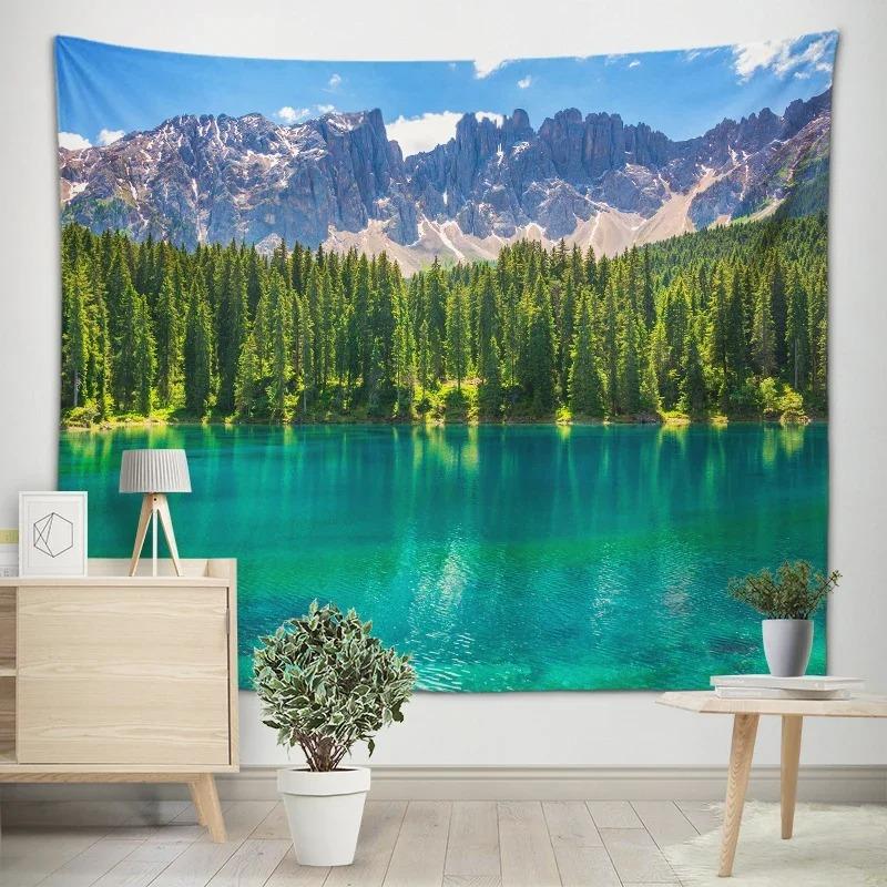 Natural Mountain Lake View Wall Decoration Tapestry Home Living Room Tapestry