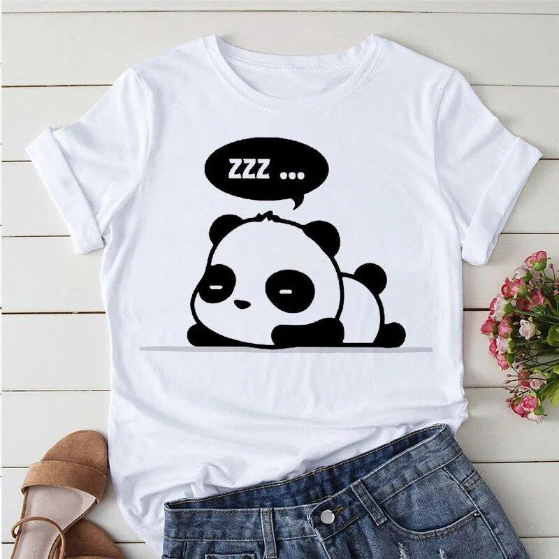 Summer Tshirts Cartoon T shirt women Kawaii Panda Yoga Print Cute Women tee-shirt Short Sleeve Tee Ladies Casual Tops T-shirt