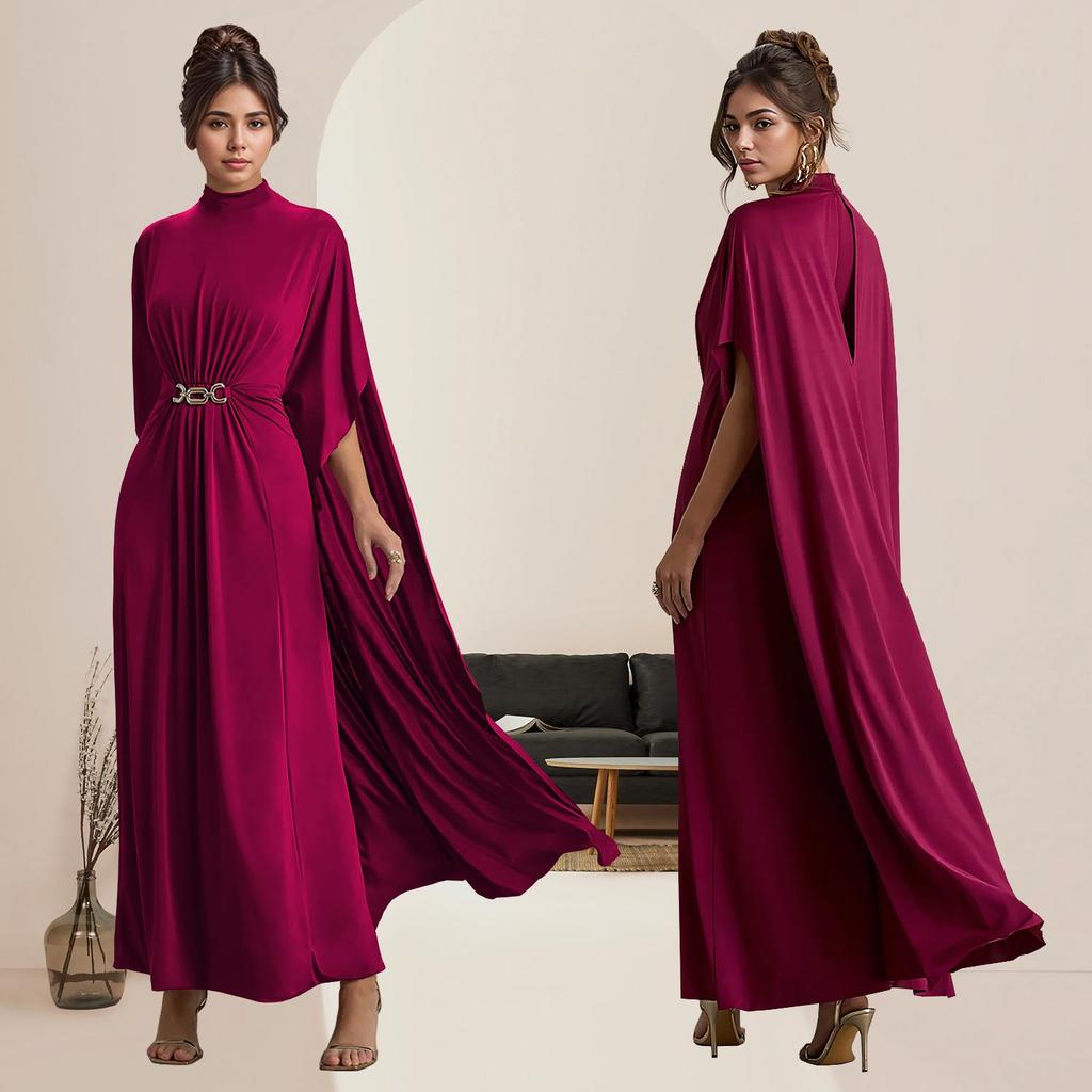 Damen Figurbetontes Taillenbetonendes Knopf-Schal-Kleid mit Rundhalsausschnitt