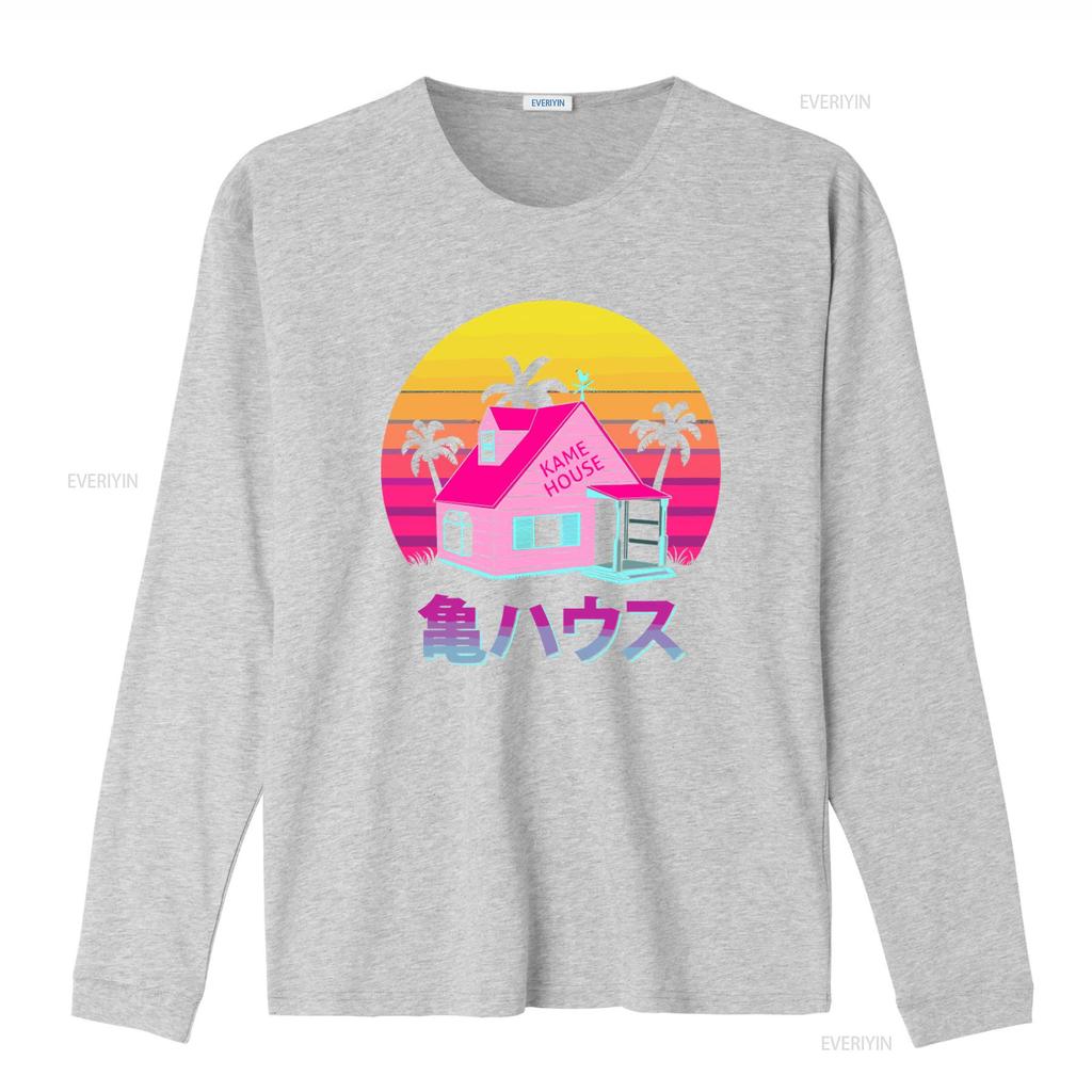 Kame House Sennin Funny Cartoon Mens Black T Shirt Retro Sunset Palms Design Size S to 5XL vintage Washed Soft fashion