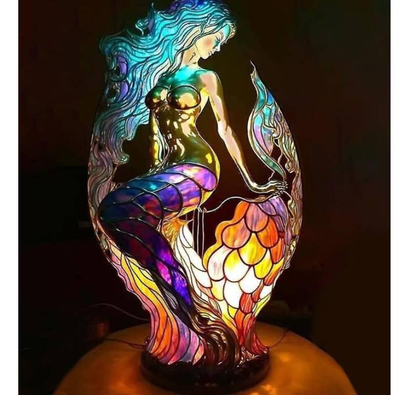Vintage Resin Colored Mermaid Table Lamp For Daily Home Decorations And Gifts