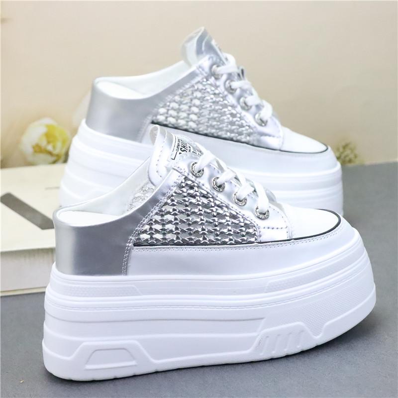 Fashion 10CM 12CM Air Mesh PU Synthetic Microfiber Leather Flats Women Sandals Slipper Chunky Sneakers Slippers Platform Wedge Shoes