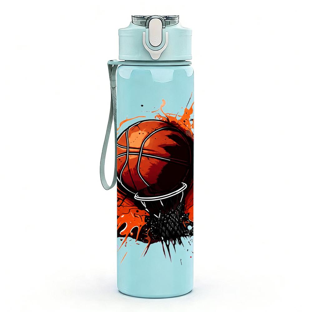 1PC Dripping Orange Basketball Graphic 750ml Color Plastic Water Bottle Leakproof Flip Straw Lid For Sports Office Home Use