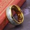 Luxury 8mm Gold Color Men Stainless Steel Wedding Rings Inlay Meteorites Engagement Rings For Men Party Jewelry Drop Shipping