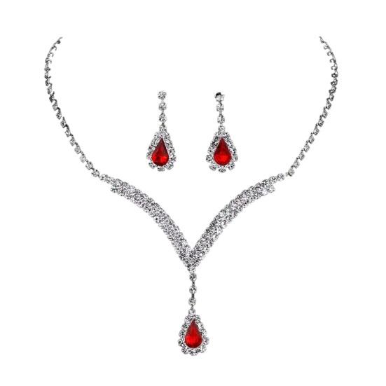 Yousheng 2Pcs/Set Conjunto de joias Design de gota d'água Colar de strass brilhante Conjunto de brincos pendurados Conjunto de colar e brincos brilhantes luxuosos