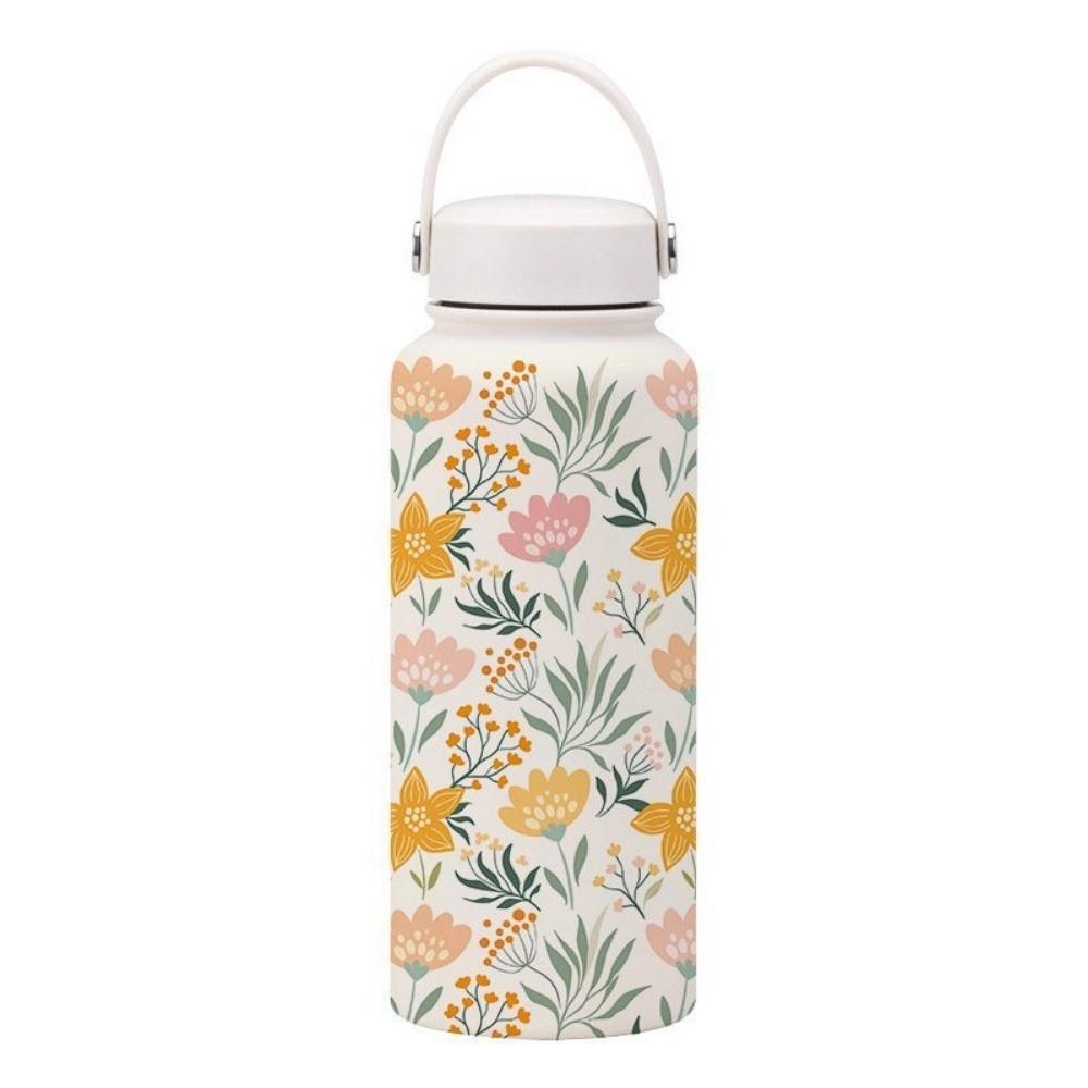 1L Thermal Water Bottle Creative Floral Insulated Bottle Reusable Outdoor Insulated Mug  Household