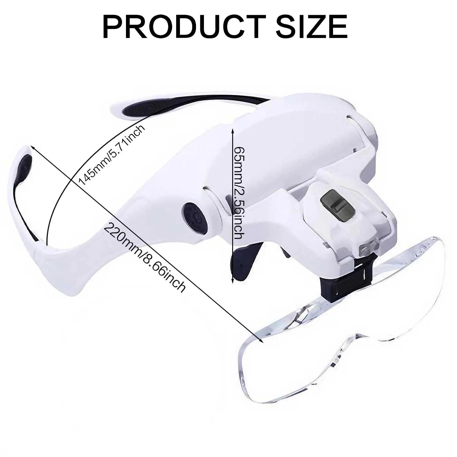 

Head Mounted Magnifier with LED Light 5 Interchangeable Lenses 10X to 35X Adjustable Headband for Comfort білий