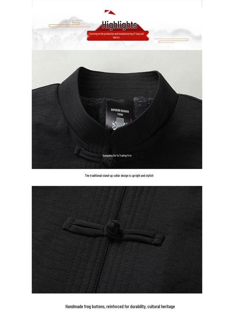 Fleece-Lined Cotton-Padded Tang Suit: Warm Winter Coat for Middle-Aged & Elderly Men