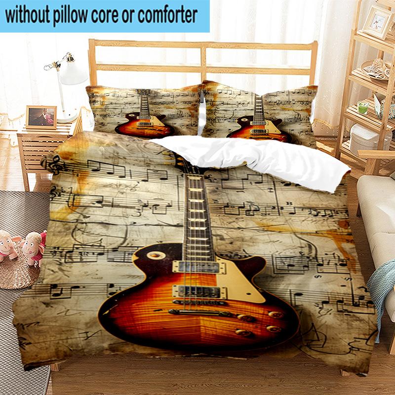 Guitar Notes Harmony 3pcs Bedding,Including 1pc Duvet Cover And 2pcs Pillowcases Perfect for Christmas,Ideal for Bedroom, Dormitory
