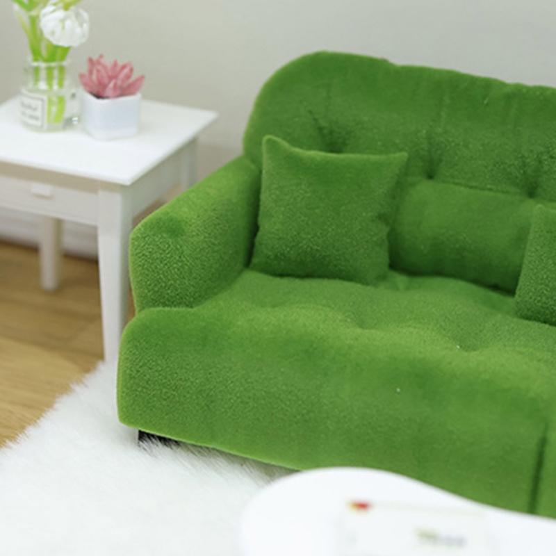 Handmade Mini Couch Dollhouses Single Sofa Set Flocking Loveseat Seater For Realistic Bedroom Scenes