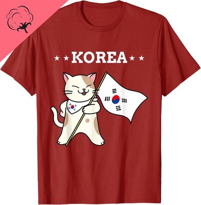 Korean Flag & Cat | South Korea T-Shirt Custom Printed Graphic T Shirts Kawayi Short Sleeve Funny Shirt Camisas Streetwear