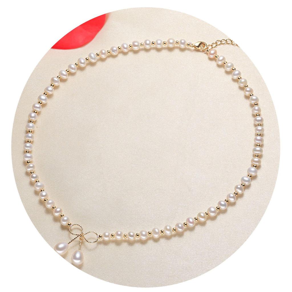 Can Be Polished, Freshwater Pearl, Bow-shaped Necklace, Fashionable Color-preserving Accessory, Necklace Jewelry, Vintage Style