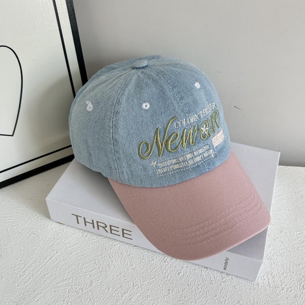 JYL TS DIY Denim Cap Women Color Block Wide Brim Face Slimming Baseball Hat Cotton
