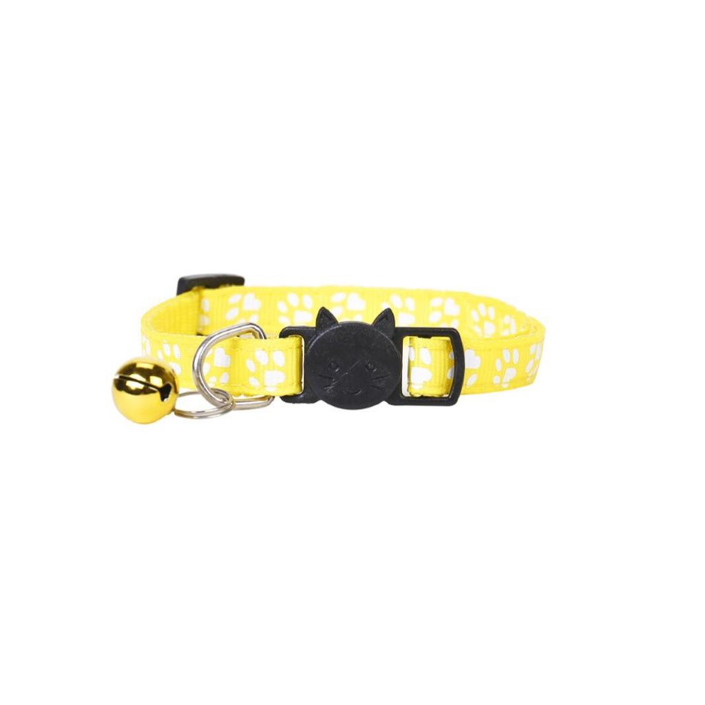 Peichong Beibei Cat Collar with Printed Paw Webbing, Safety Buckle, and Colorful Bell