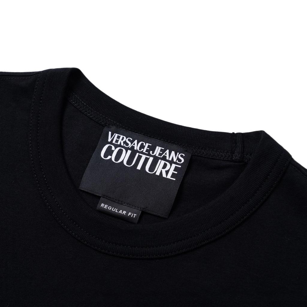Versace Logo Embroidered Cotton Crew Neck Short Sleeve T-Shirt Men Tops Black E78GAHE07-ECJ00E-E899