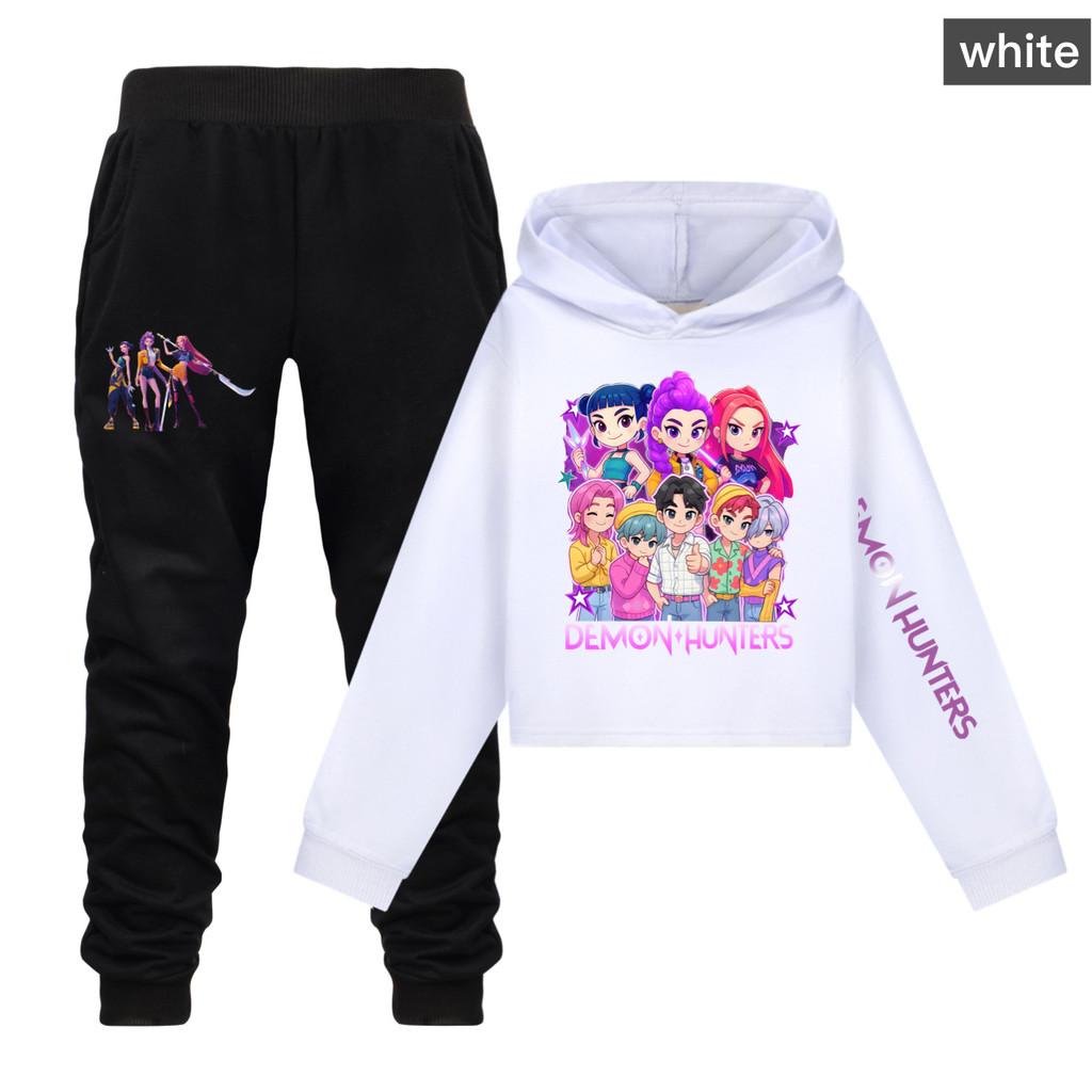 Hunters Demon Kpop Pattern Print Kids Hoodie Pants Set Fashion Gift Clothing