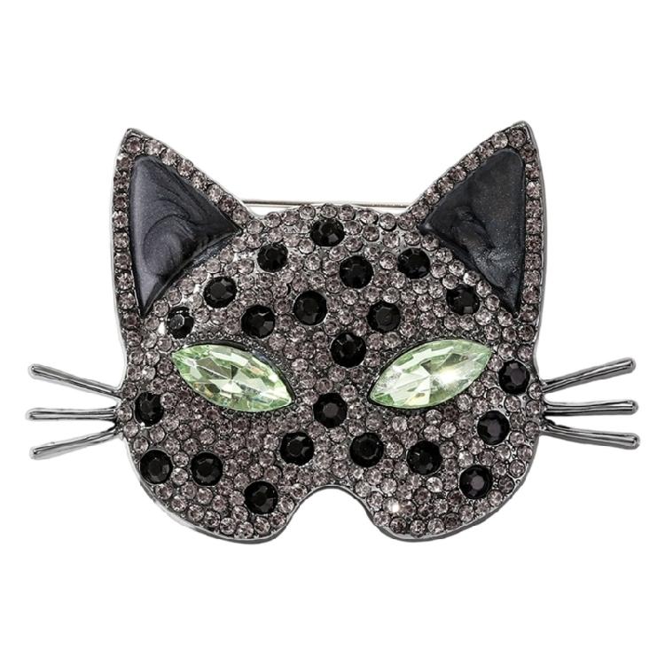 Stylish Cats Head Brooch With Glittering Crystals Versatile Accessory For Formal Attire And Casual Outfits