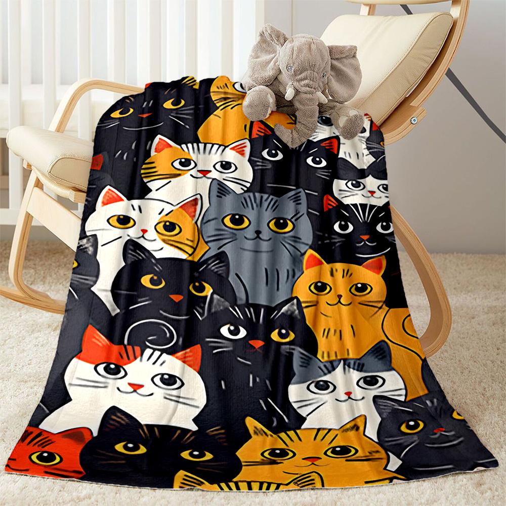 Cats In A Garden Flannel Blanket,Lightweight,Office Blanket,Sofa Blanket,Comfortable Blanket
