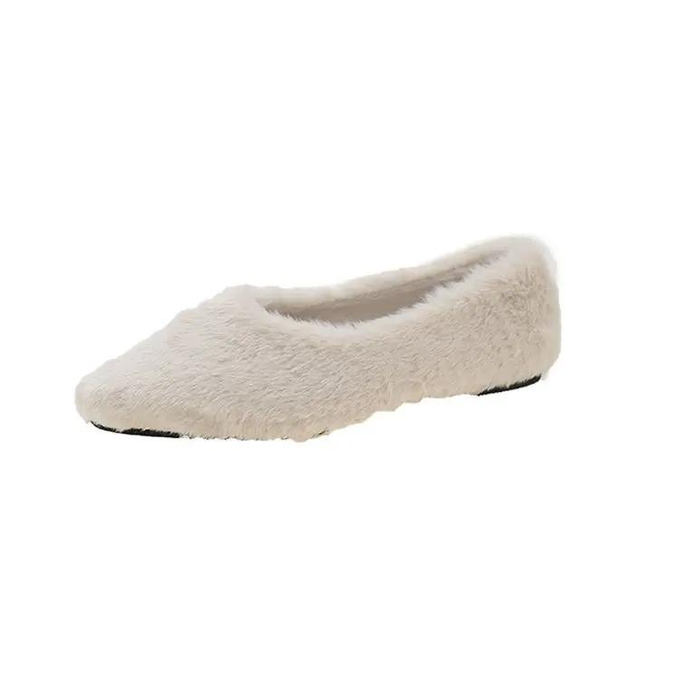 Fashion Women's pointed parka fur ballet flats, plush pumps, simple fur pumps, women's warm shoes, winter fashion