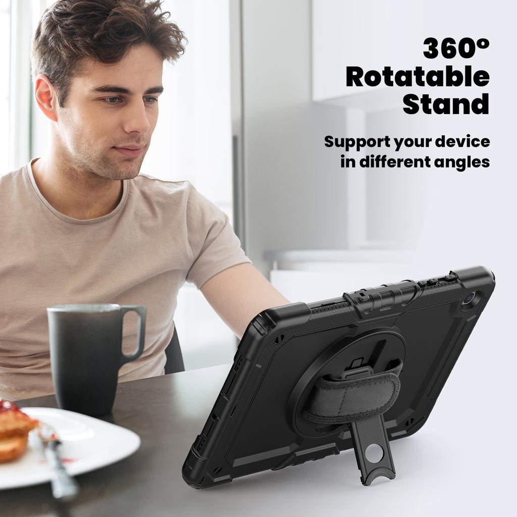 Contrast Color Rotating Stand Case with Strap for Samsung Tab A9 Plus X115