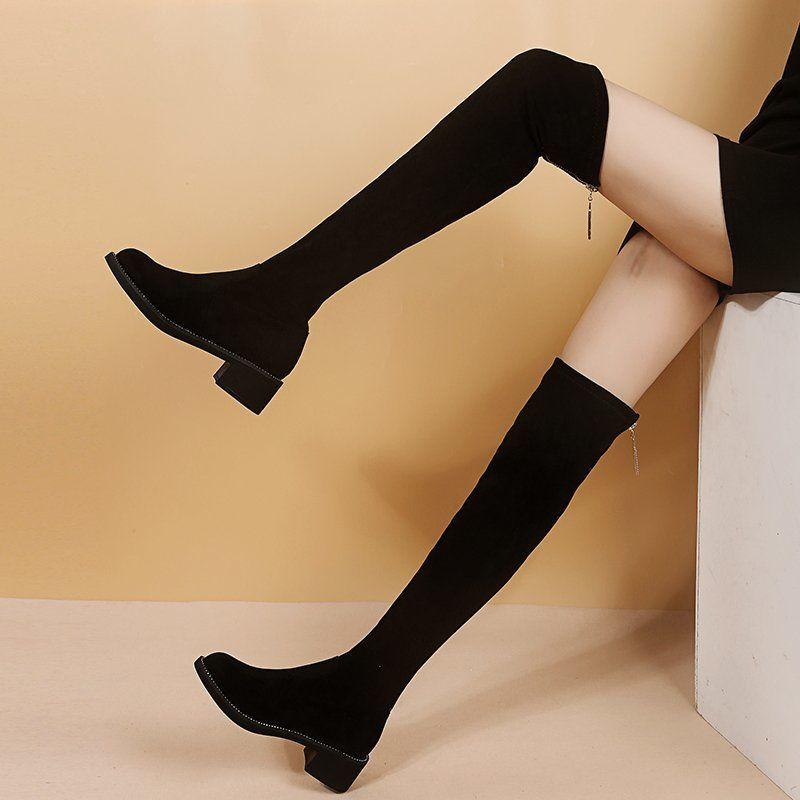 Winterstiefel für Damen 2025: Overknee-Stiefel mit Blockabsatz, Stretchmaterial, Kunstfellfutter, Wärmeisolierung und figurschmeichelnder Passform