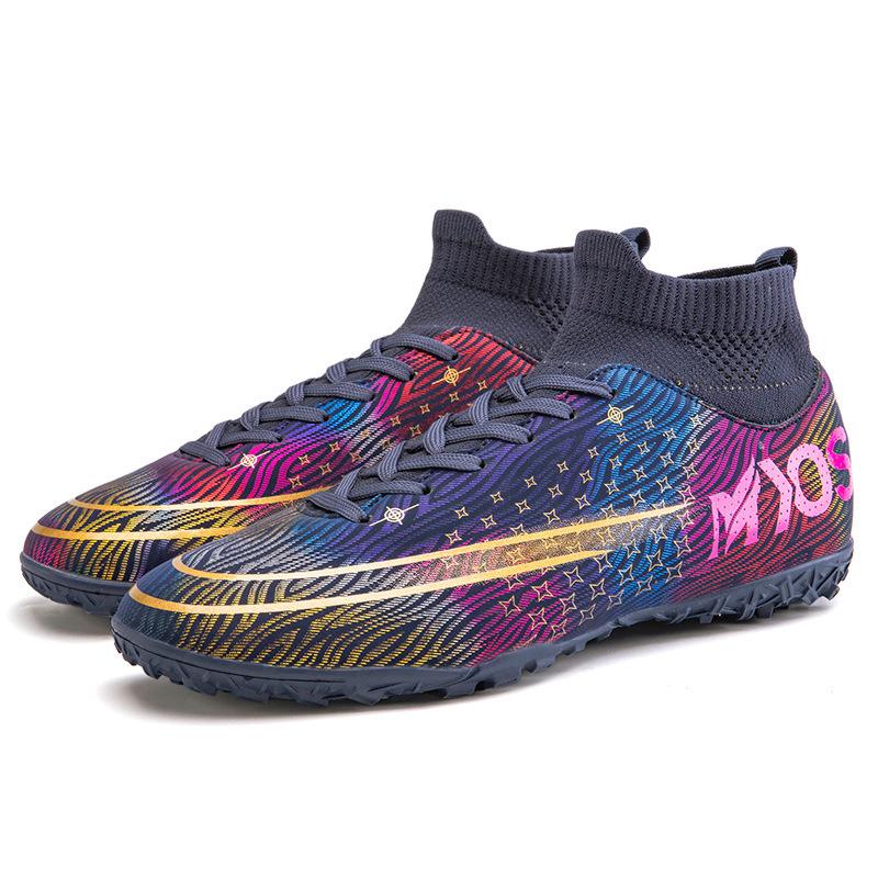 Large size couple football shoes flying woven breathable high top football shoes primary school students training football