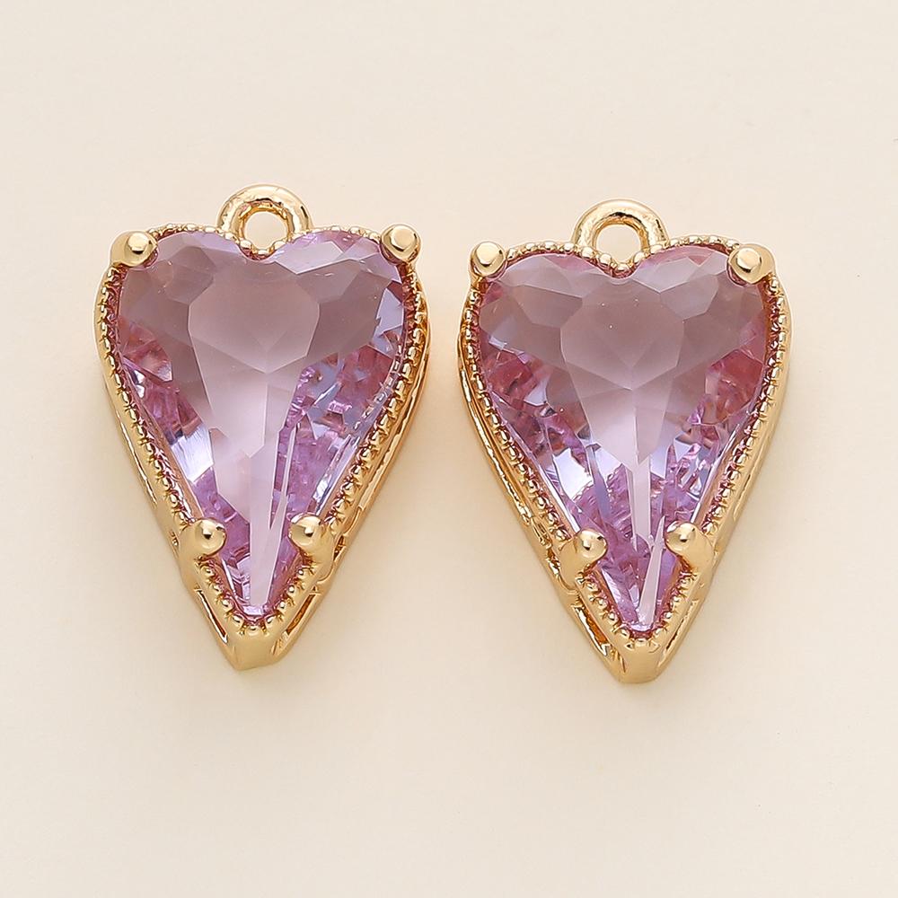 4/6Pcs 14/18K Gold Color Plated Zircon Single Hole Love Heart Double Hole Square Pendants For DIY Jewelry Making Findings