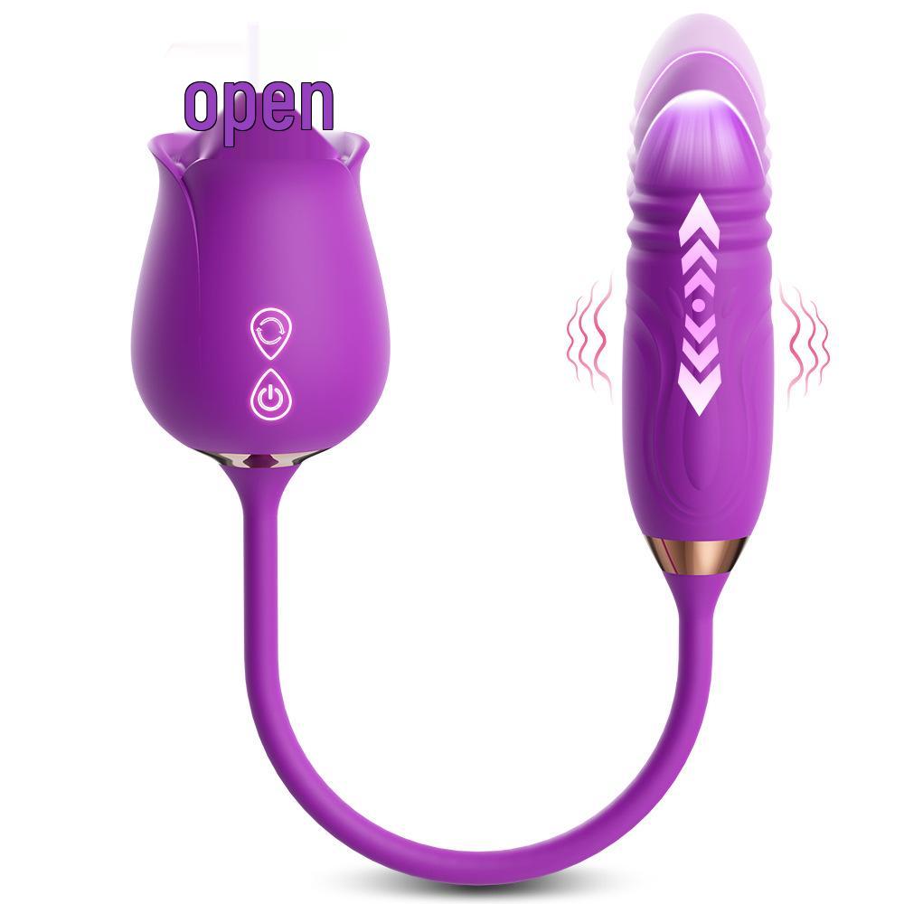 Rose Flower Tongue Licking Sucking Vibrator - Telescopic Female Stimulator