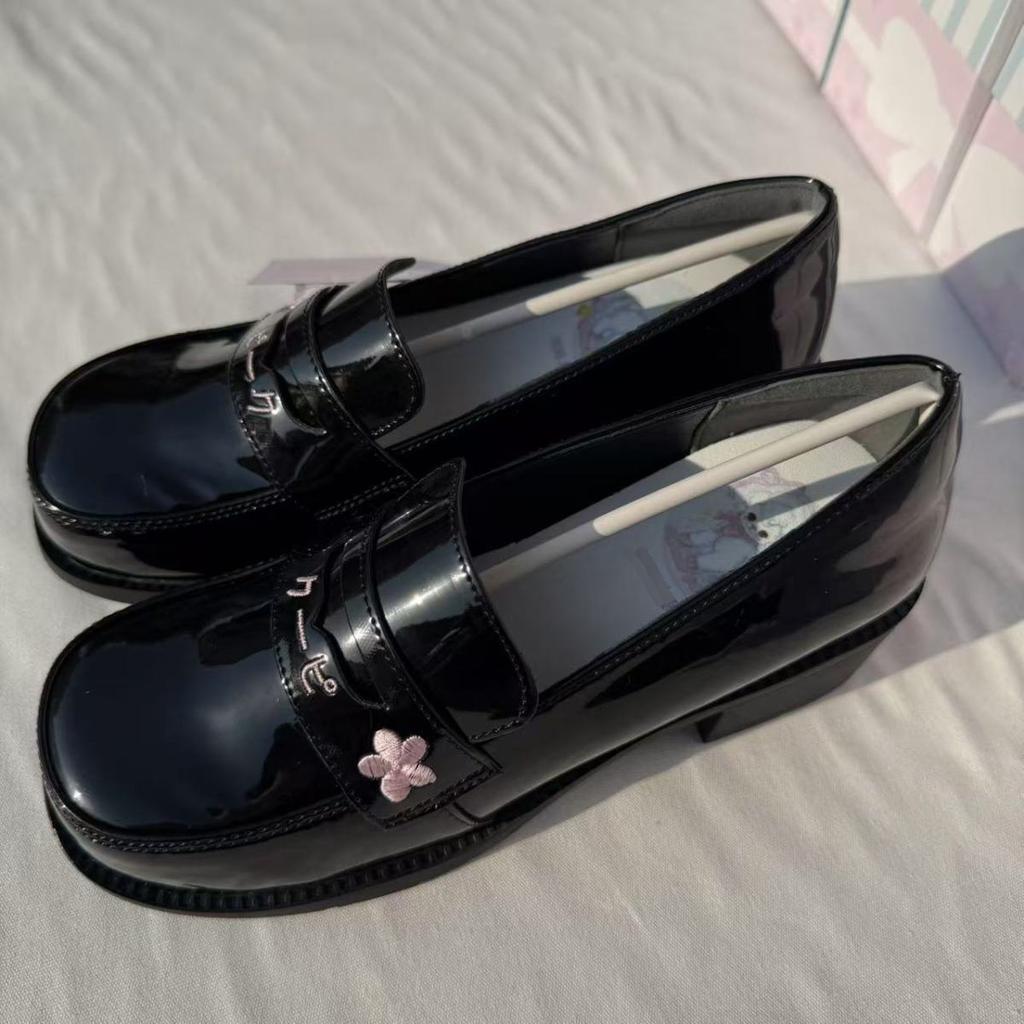Preppy Gilrs Lolita JK Sewing Shoes,Female Students School Embroidered Cherry Block Kitten Heels Loafers
