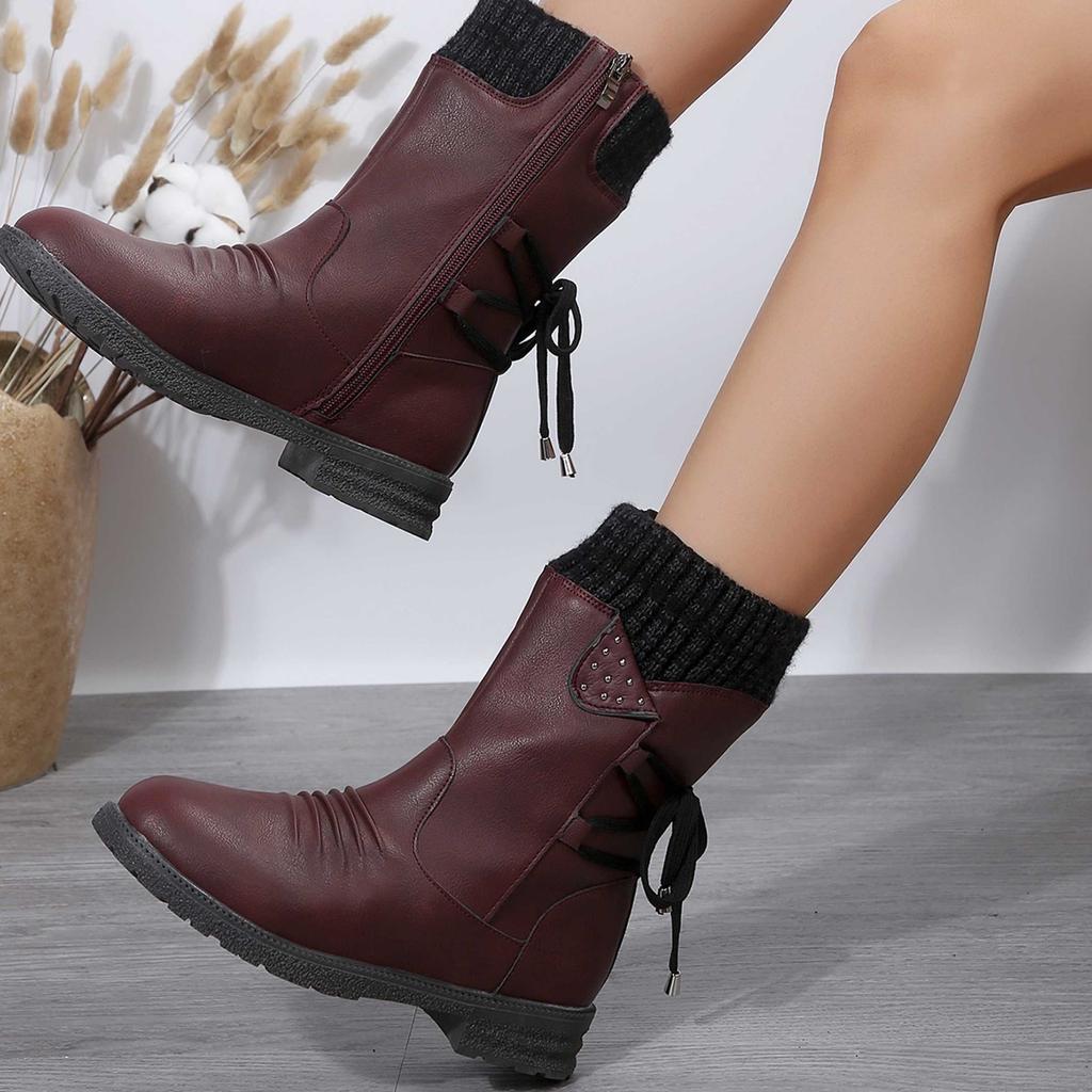 2024 New Winter Fashion Elegant Women's Round Head Mid Calf Sweet Princess Party Boots Fashion Flat Shoes Snow Shoes