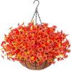Artificial Violet Flower Hanging Basket With Iron Frame Coconut Fiber Liner Outdoor Garden Decor