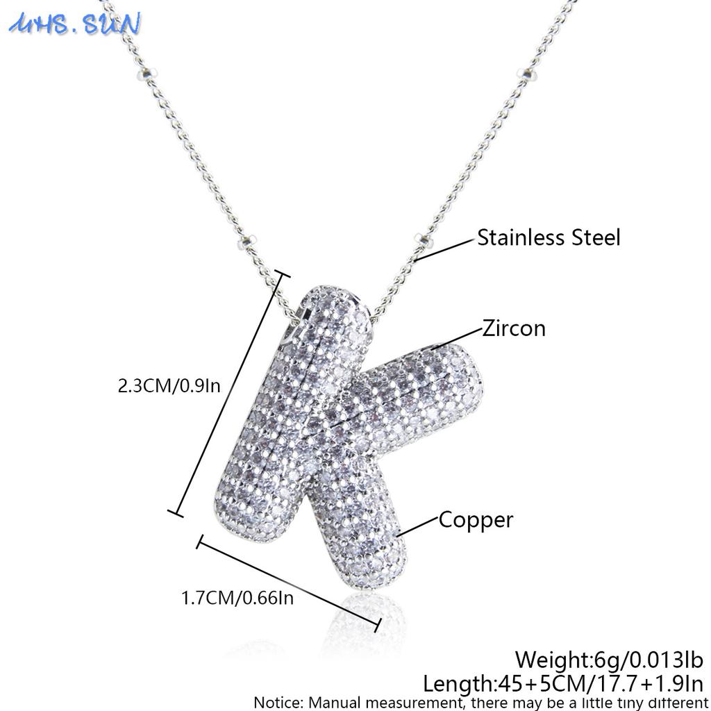 MHS.SUN High Quality Bubble Initial Necklace Letter A-Z Silver Color Zircon 26 Initial Balloon Pendant For Women Men Jewelry