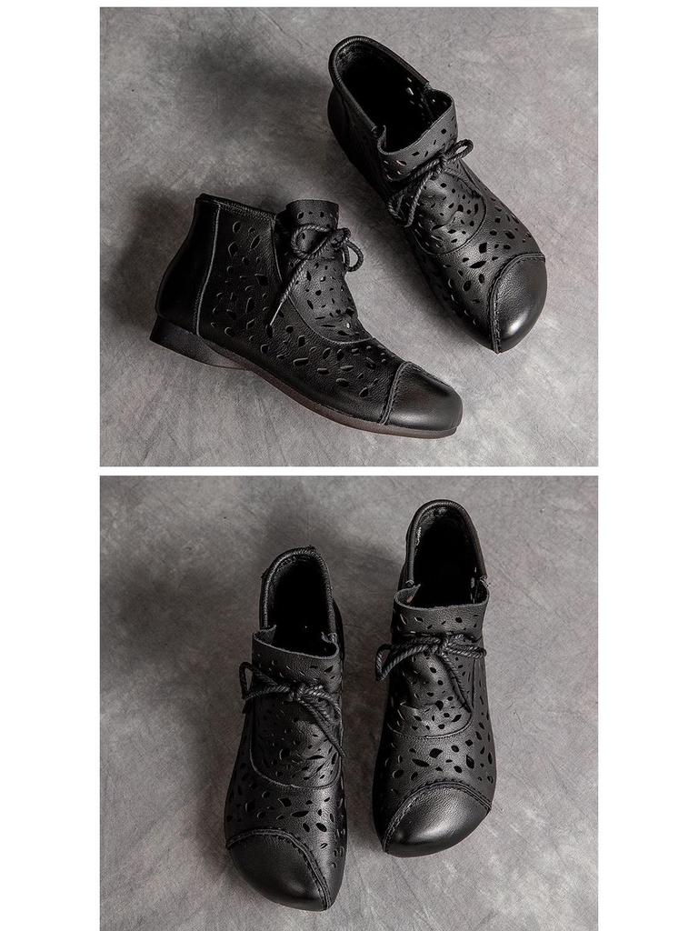 2025 Summer Women's High-Top Slip-On Cowhide Sandals - Comfortable Flat Soles