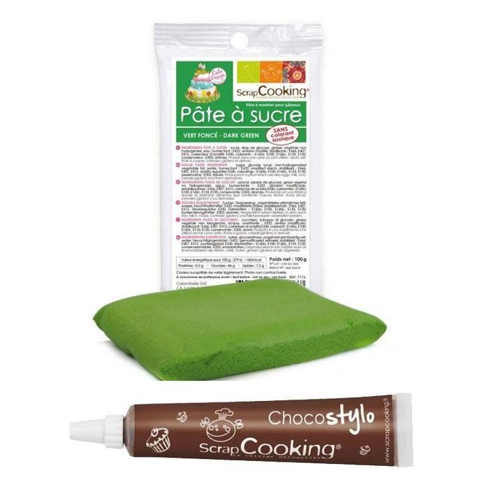 Stylo chocolat + Pâte à sucre vert foncé 100 g
