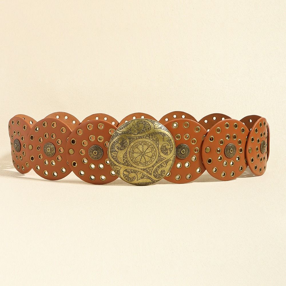 Metal Buckle Hollow Belt Y2K Wide Belts Vintage Disc Belts  for Women
