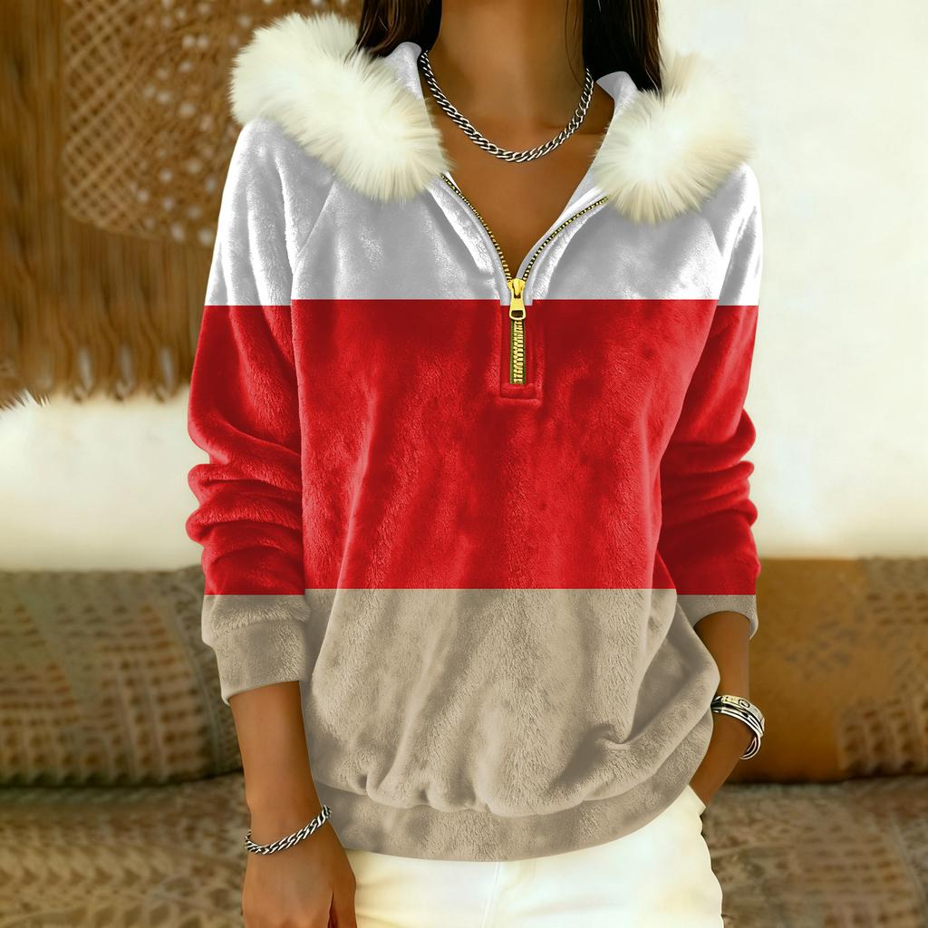 Women's Loose And Comfortable Casual Fashion Half-Zip Hooded Long Sleeve Conventional Printing Top