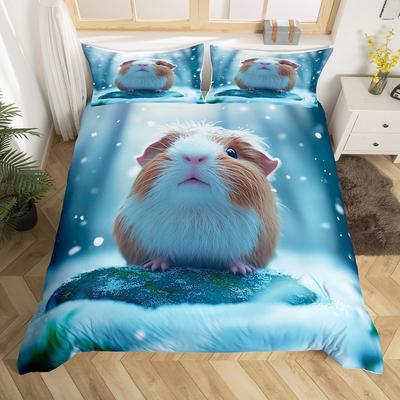 Caroon Guinea Pig Duvet Cover Twin Queen Size For Teen Girls Snow Natural Guinea Pig Bedding Set,Kawaii Animlas Comforter Cover