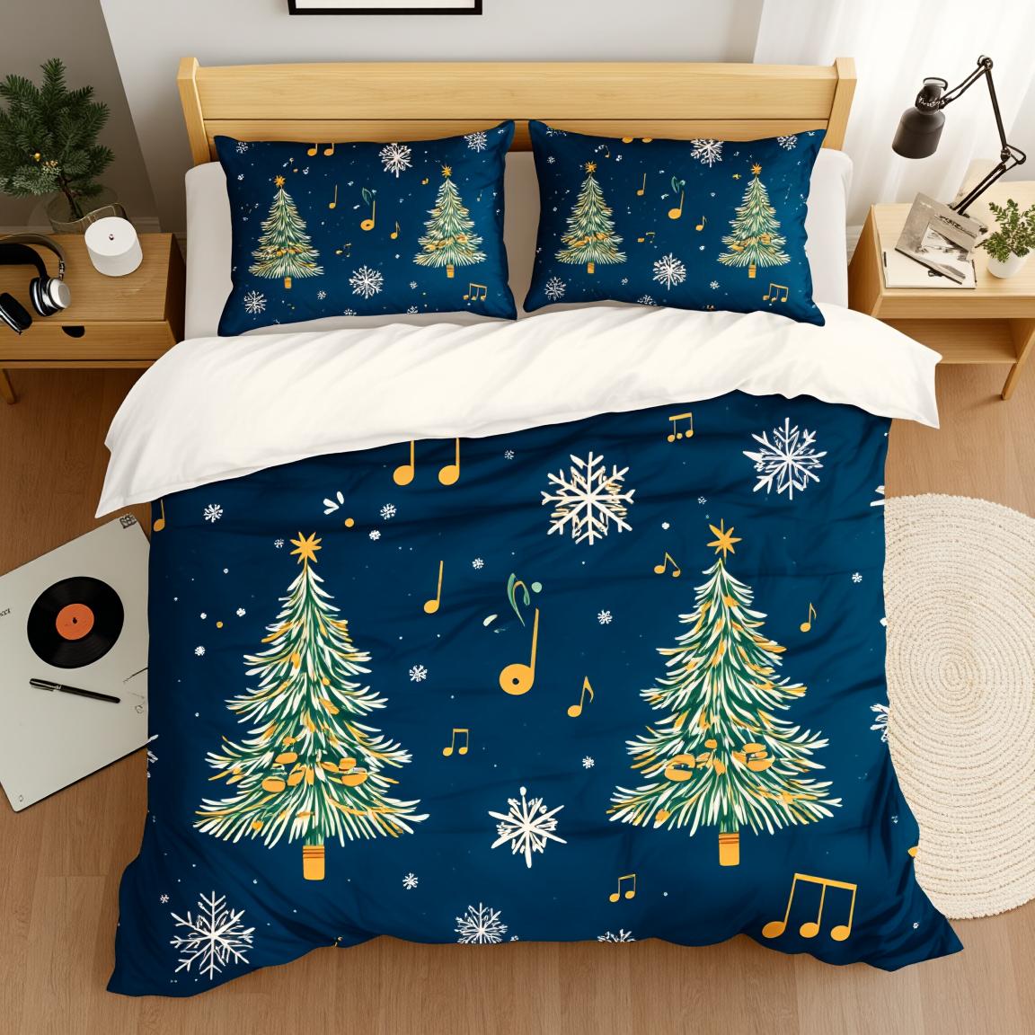 

3 шт. Рождественский ночной концертный постельный комплект Полиэстер Принт животной группы Пододеяльник размера «Квин» Мягкий домашний текстиль Уникальный музыкальный EU Twin(135x200cm)