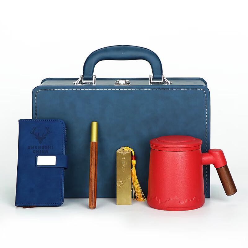 High-End Ceramic Office Tea Cup Gift Set with Wooden Handle