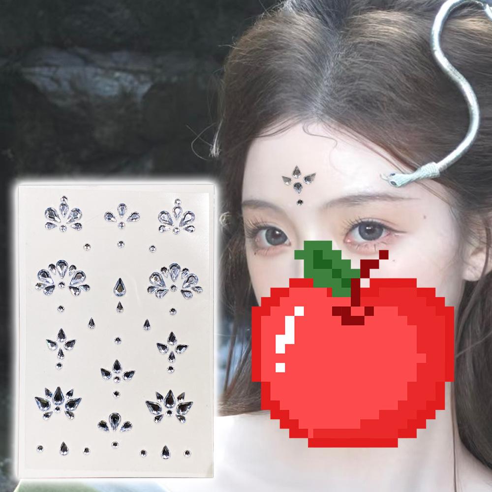 Diadema Rosso con Strass sulla Fronte e Adesivi Decorativi per il Viso in Stile Antico per il Trucco Hanfu
