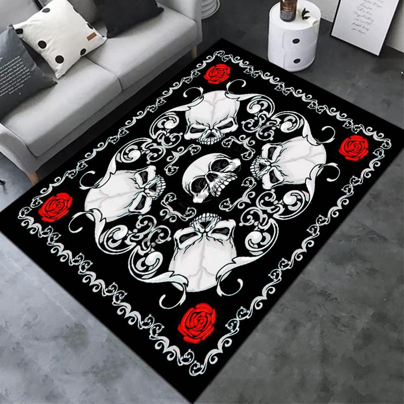 1PC Skull Dark Gothic Pattern Printed Carpet Rug for Living Room Bedroom Home Sofa Decoration,Non-slip Floor Mat Floor Mat