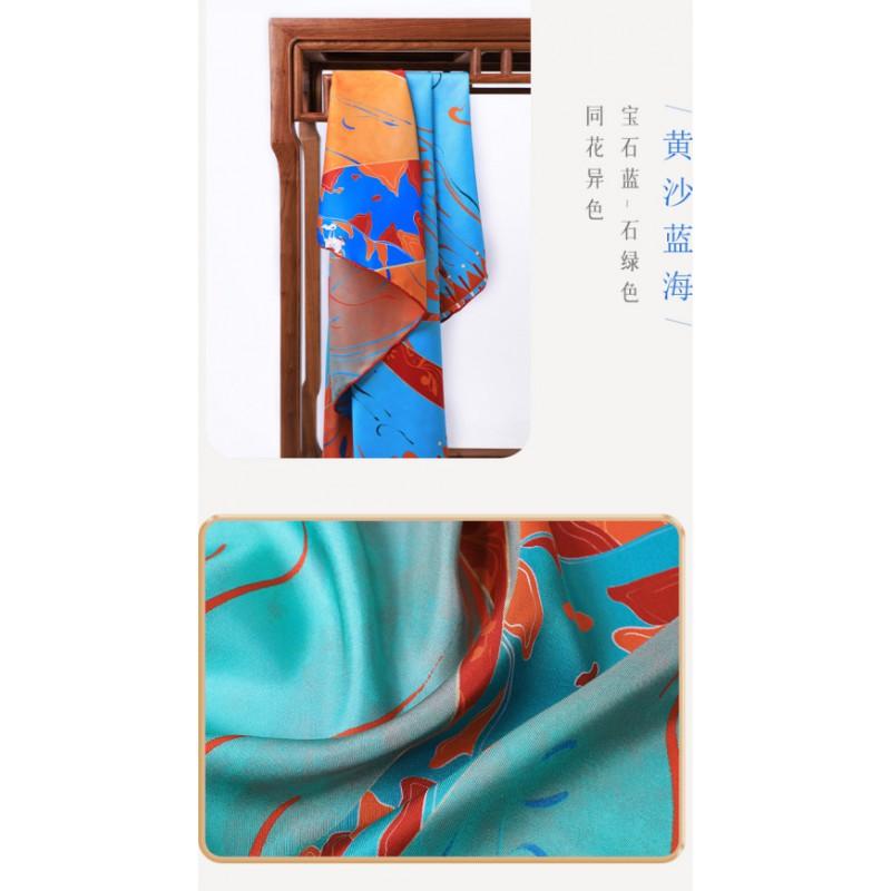 100% Mulberry Silk Square Scarf Double-sided Print Light Luxury Shawl Women Mom Fashion Accessory