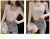 Women's Slim Fit Ribbed U-Neck Long-Sleeve Tee - New Autumn/Winter Korean Style