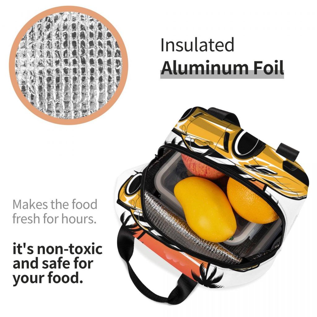 Yellow Corvette Z06 Sunset Palms Insulated Lunch Bag for Kids Cooler Thermal Food Box Tote Leakproof Lunch Boxes Container