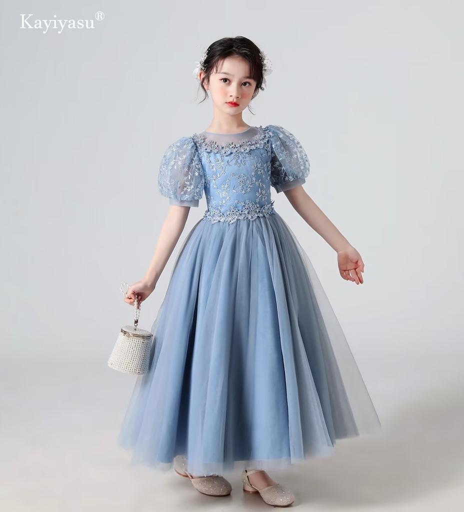 Kayiyasu Long Dress for Puff Perfect for Piano Flower Girl Kindergarten Entrance Junior Ages Girls, Children's Dress, Sleeves, Recitals, Performances,
