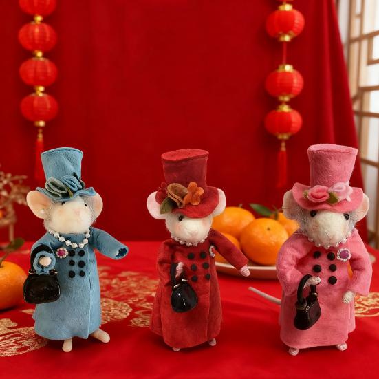 Christmas Felt Mouse Cute Felt Mouse Lady Figurine Needle Felted Mouse Ornament for Festive Holiday Tabletop Mantel Desk Decoration