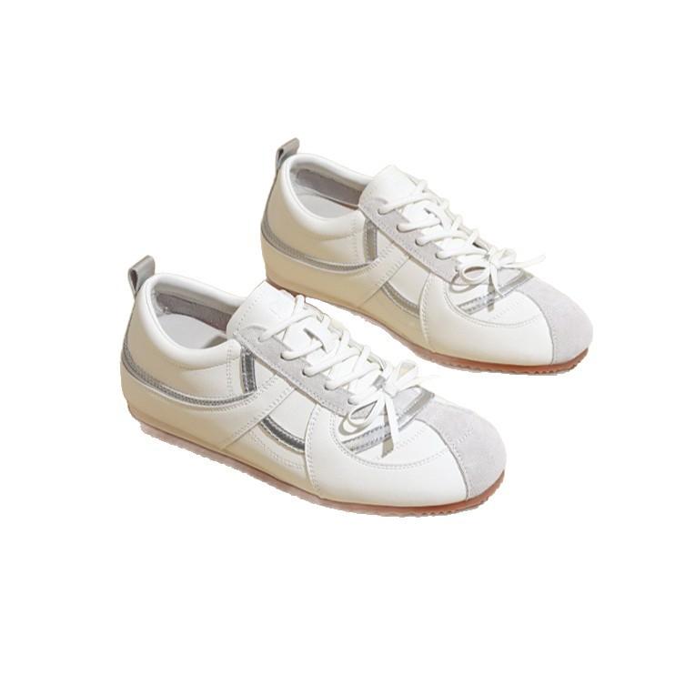 Korean silver German training shoes for women's 2025 summer new bow inner height increase sports board shoes ballet style casual trend