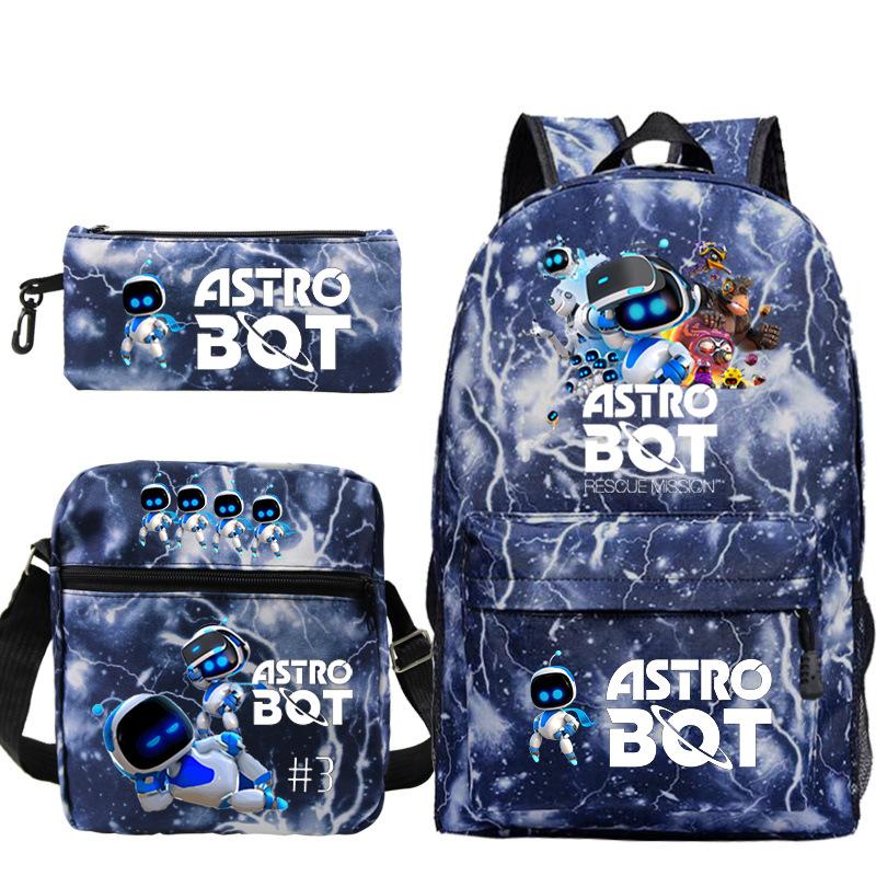 Astro Bot Printed Fashion Children's Backpack Cross-border Large-capacity Primary and Secondary School Student Casual Schoolbag Set