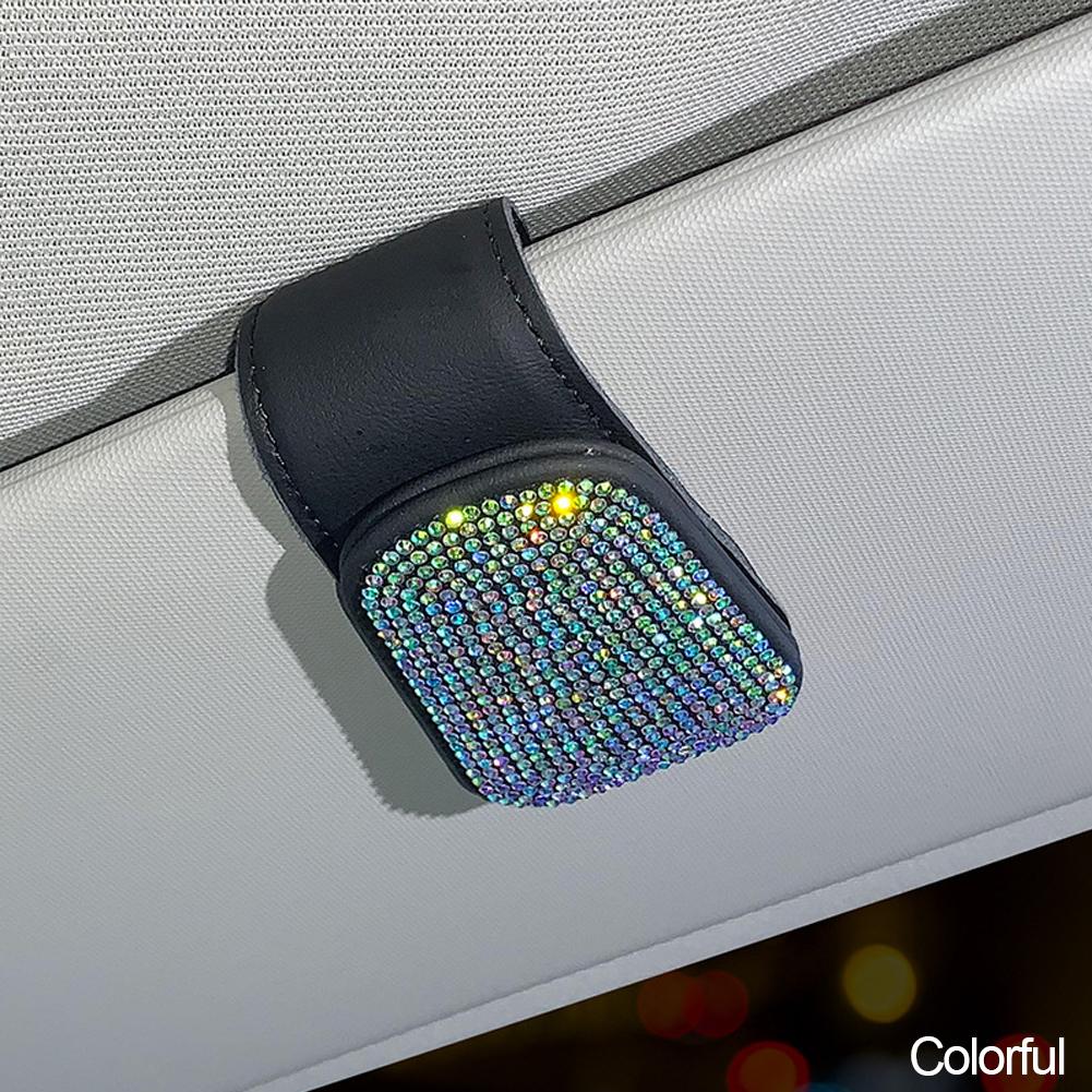 Portaocchiali da sole in cristallo con strass per auto, clip per custodia per occhiali da sole per auto, aletta parasole, supporto per biglietti da visita, fissaggio, accessori per auto