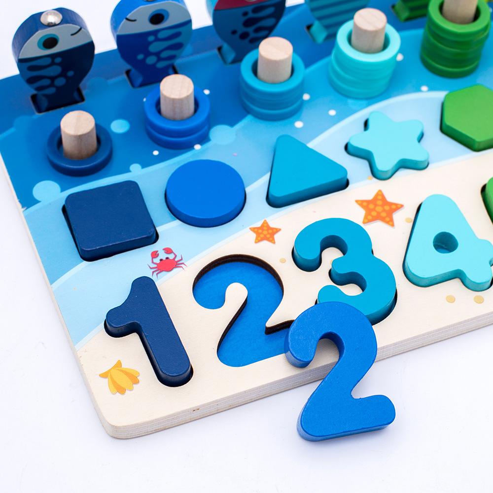 Children s Magnetic Fishing Toy Early Education Logarithmic Board Wooden Number Puzzle Shape Sorting for Kids Toddlers